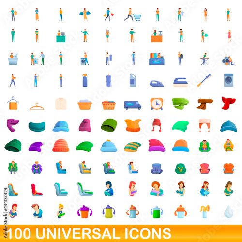 100 universal icons set. Cartoon illustration of 100 universal icons vector set isolated on white background