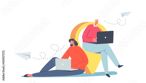 Tiny Characters Work at Huge Navigation Pin. Outsourcing Business Process Concept, Outplacement, Software Development