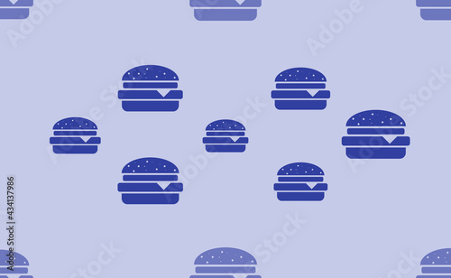 Seamless pattern of large isolated blue hamburger symbols. The pattern is divided by a line of elements of lighter tones. Vector illustration on light blue background