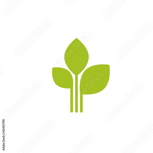 five Green sprouts, sprigs, raw with silhouette leaf. Icon Isolated on white. Logo for eco company