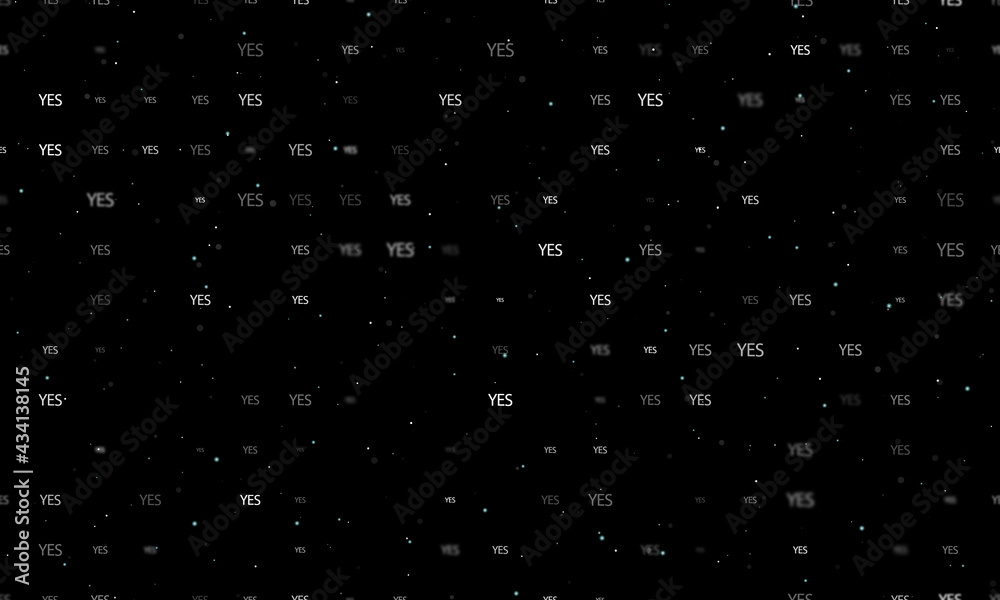 Seamless background pattern of evenly spaced white yes symbols of different sizes and opacity. Vector illustration on black background with stars Seamless background pattern of evenly spaced white yes symbols of different sizes and opacity. Vector illustration on black background with stars