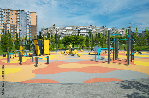 Survey view of playground in middle of spring