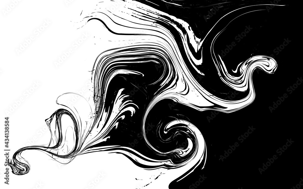 Black and White marble vector texture. Abstract liquid wavy background.