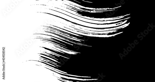 Close-up brushstroke design element. Black and white grunge abstract background.
