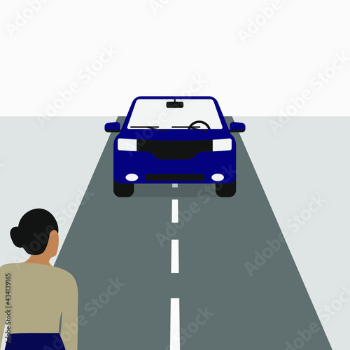 Female character looking at the road on which the car is driving