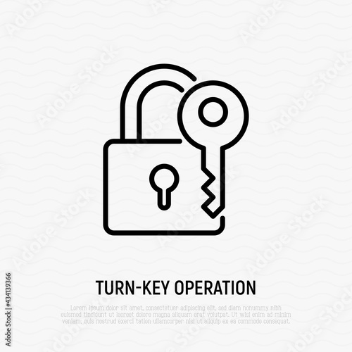 Lock and key, symbol of protection, security. Thin line icon. Private access. Vector illustration.