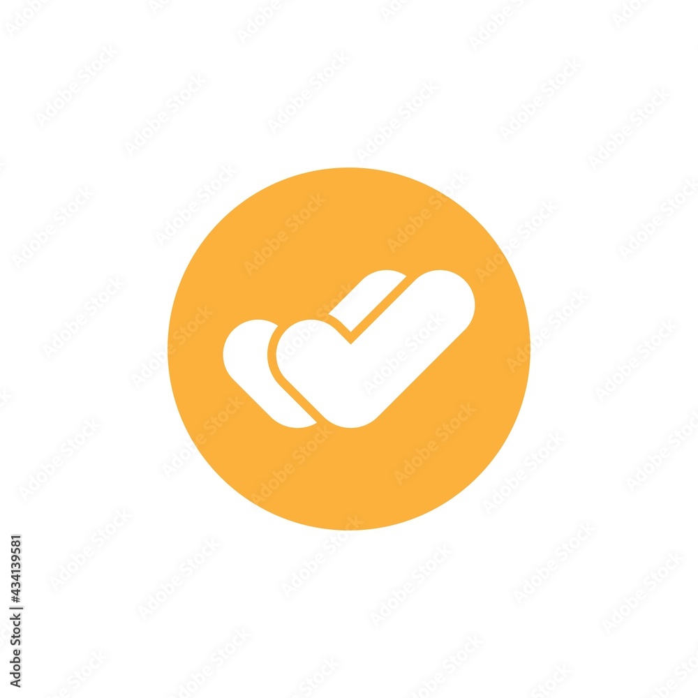 Valid Seal icon. White double tick in orange circle. Flat done sticker icon. Valid Seal icon. White double tick in orange circle. Flat done sticker icon.