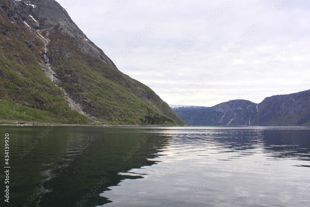 reflection of sky and mountains in the fjord - Eidfjord
