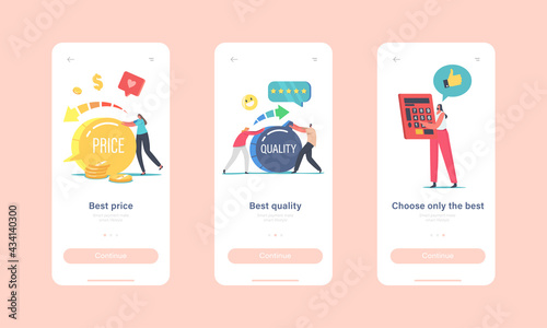 Best Price Mobile App Page Onboard Screen Template. Businessman Character Pull Huge Lever Arm to Increase Level Quality