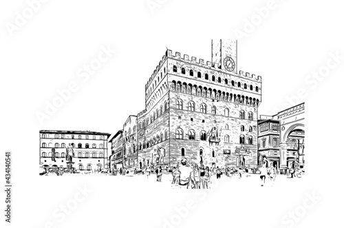 Building view with landmark of Florence is the 
city in Italy. Hand drawn sketch illustration in vector.