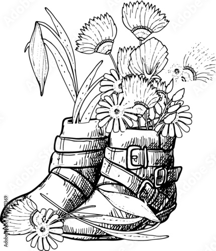 Hand drawn flower inspired black and white sketch adult coloring pages