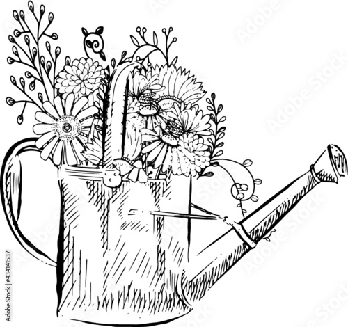 Hand drawn flower inspired black and white sketch adult coloring pages