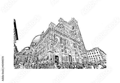 Building view with landmark of Florence is the 
city in Italy. Hand drawn sketch illustration in vector.