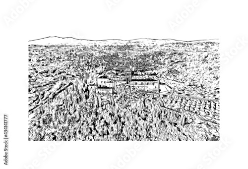 Building view with landmark of Florence is the 
city in Italy. Hand drawn sketch illustration in vector.