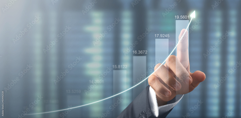 Businessman plan graph growth increase of chart positive indicators in his business Businessman plan graph growth increase of chart positive indicators in his business