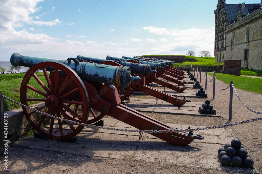 A Battery of Cannons Near Kronborg Castle in Denmark