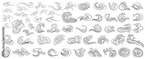 Set of vector contour elements of oriental waves
