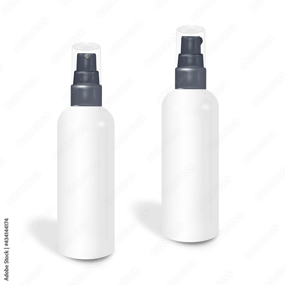 Cosmetic bottle can sprayer container. Dispenser for cream, soups, and other cosmetics With lid and without. Template realistic For Mock up Your Design. vector illustration. Cosmetic bottle can sprayer container. Dispenser for cream, soups, and other cosmetics With lid and without. Template realistic For Mock up Your Design. vector illustration.