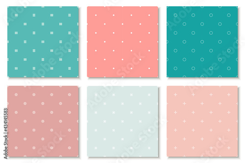 Collection of colorful seamless minimalistic patterns. Trendy simple geometric backgrounds