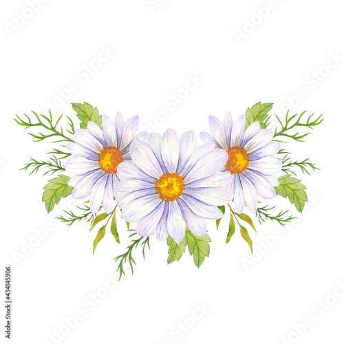 Watercolor daisy bouquet, hand painted daisy bouquets, daisy flower arrangement. Wedding invitation clipart elements. Watercolor floral. Botanical Drawing. White background.Chamomile Watercolor.