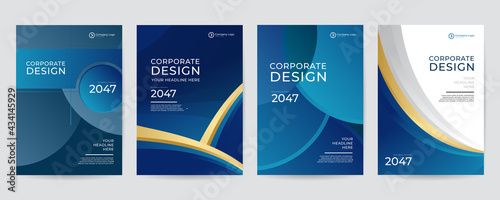 Modern blue  gold and grey design template for poster flyer brochure cover. Graphic design layout with triangle graphic elements and space for photo background