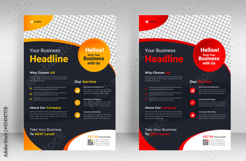 Corporate business flyer template design set with yellow and red color. marketing, business proposal, promotion, advertise, publication, cover page. digital marketing agency flyer design.