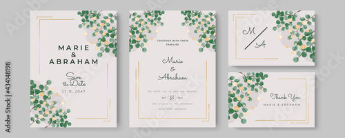 Watercolor Wedding Invitation template card With Beautiful Foliage. Wedding invitation suite with wild nature landscape watercolor. Mothers day beautiful floral cards. Watercolor flowers frame vector 