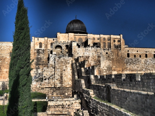 La mosquée Al -Aqsa et les fortifications de la vieille ville de Jérusalem, Israel, Palestine