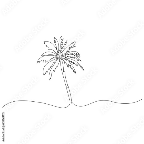 Palm tree one line drawing. Summer time concept. Minimalist art.