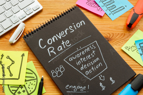 Marketing conversion rate for advertising, calculations and plan. photo