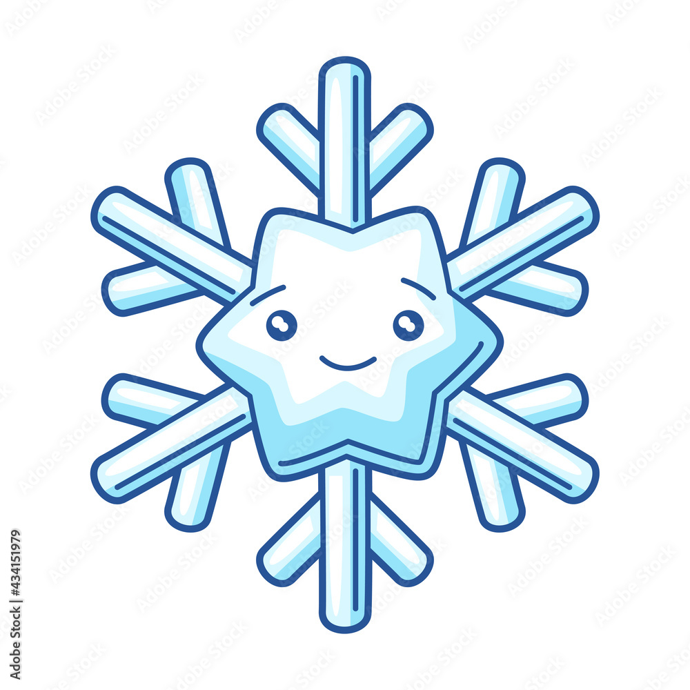 Obraz premium Illustration of cute kawaii snowflake. Funny seasonal child illustration.