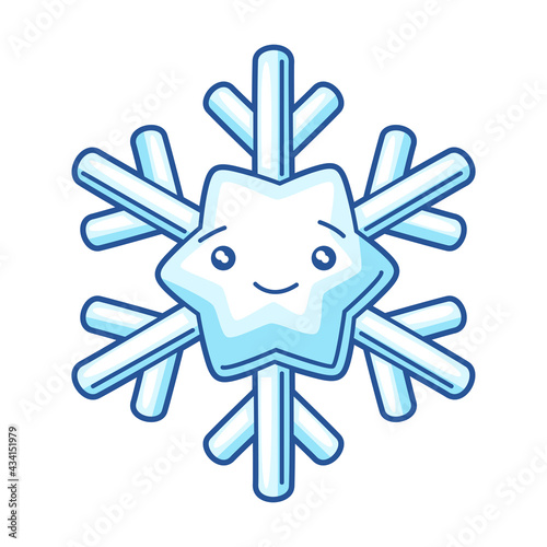 Illustration of cute kawaii snowflake. Funny seasonal child illustration.