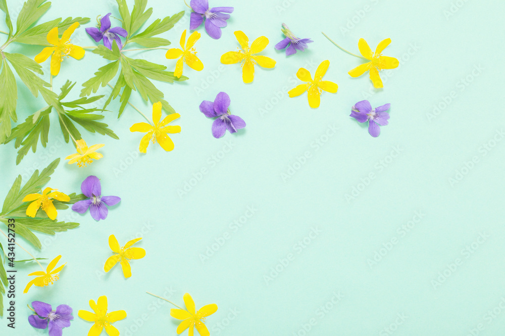 summer flowers on green paper background