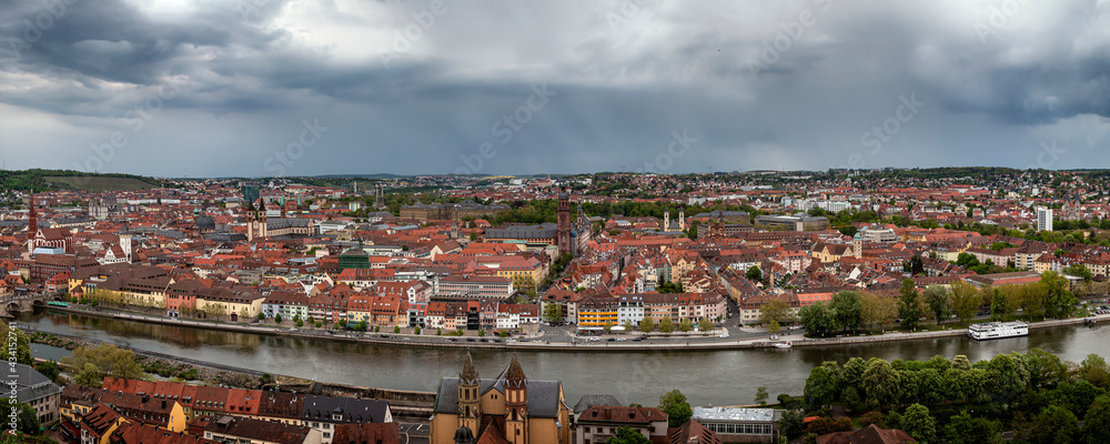 Panorama view of the historic city of Würzburg, region of Franconia, Northern Bavaria, Germany