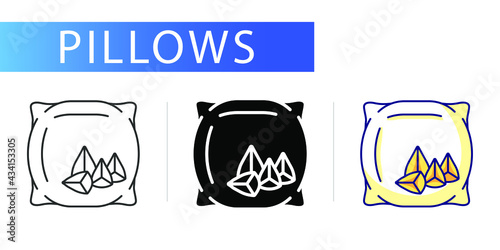 pillows types, icons set, buckwheat husk