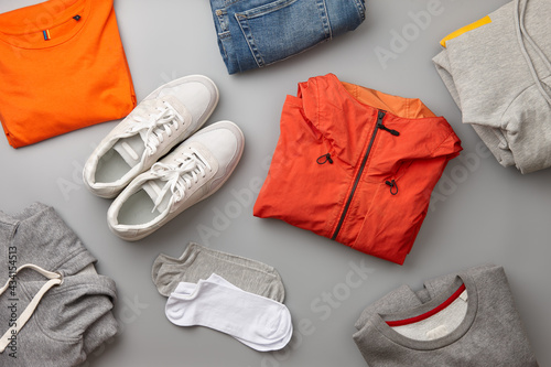 Mens casual clothing outfits and accessories flat lay
