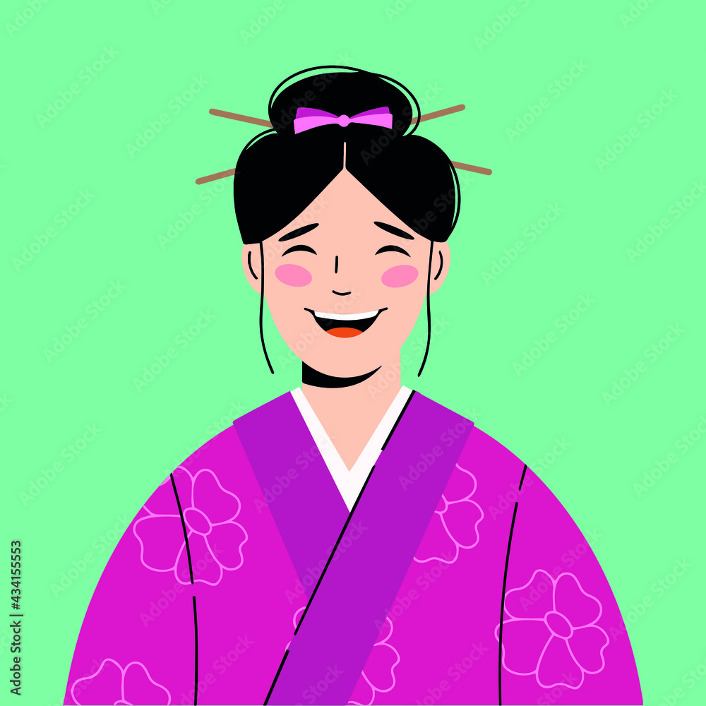 Smiling young Japanese woman wearing a kimono.