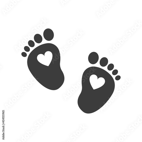 Baby barefoot heart icon. Black is isolated on a white background. Illustration.