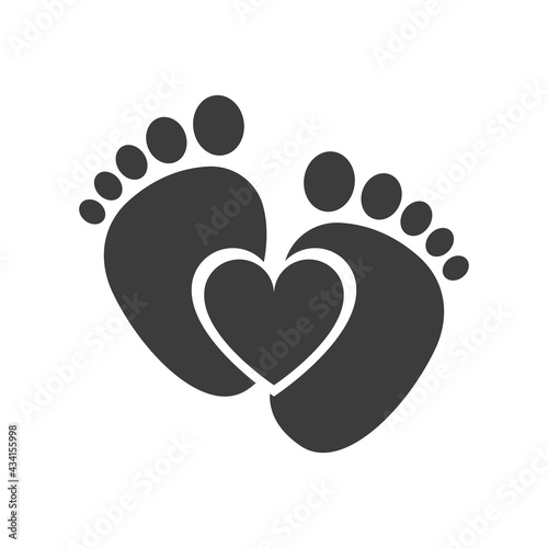 Baby barefoot heart icon. Black is isolated on a white background. Illustration.