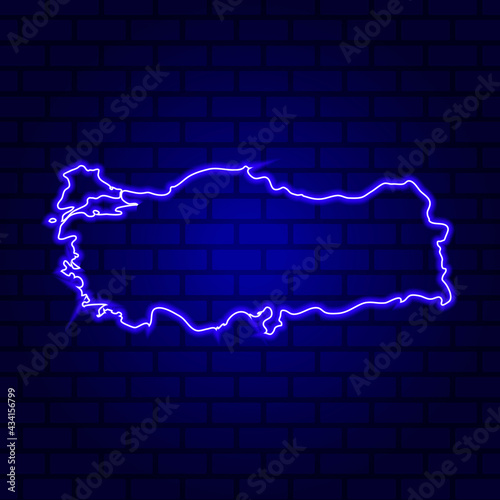 Turkey glowing neon sign on brick wall background