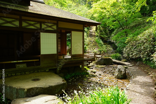 Traditional Japanese house and garden by the creek at Sankeien Garden in Japan - 日本庭園 日本家屋と小川 photo