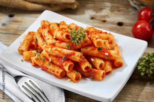 Italian rigatoni pasta with oregano