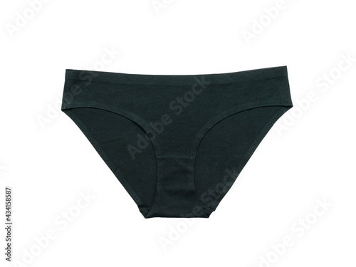 Classic black women's panties isolated on a white background. Underwear. The view from the top.