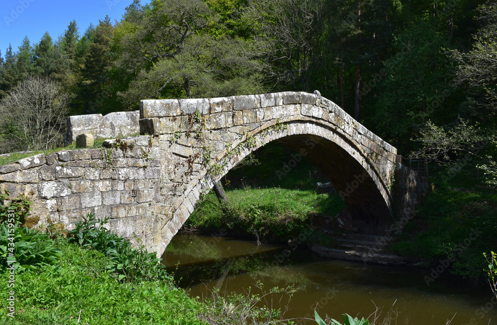 Arched Stone Beggar's Bridge Over the River Esk