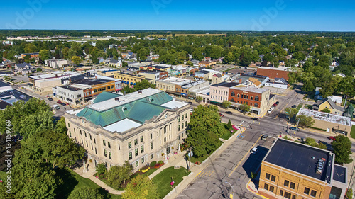 Aerial of Downtown Auburn, Indiana 2021 photo