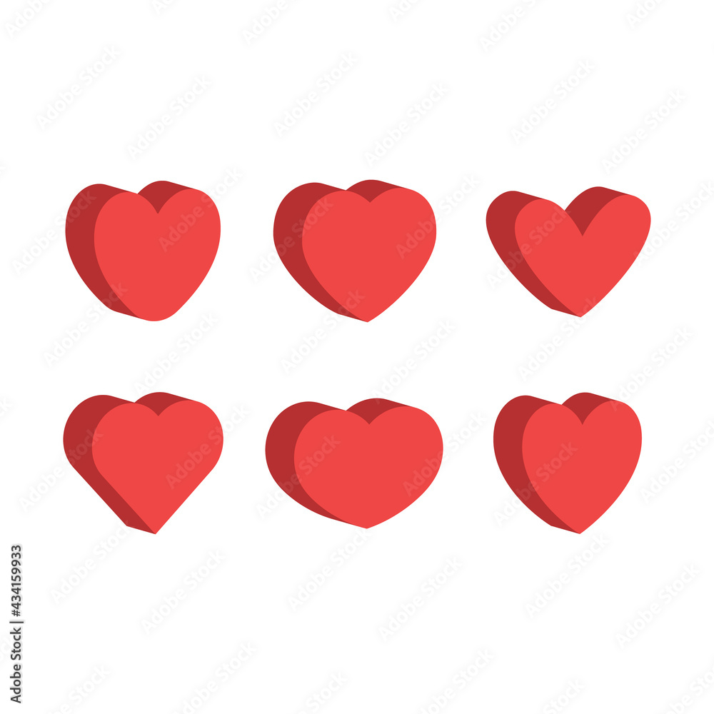 3d heart set, flat style design. Love symbol for valentine's day. 3d heart set, flat style design. Love symbol for valentine's day.