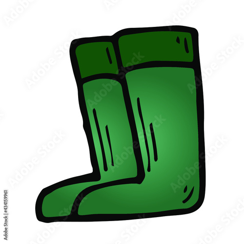 Color illustation of rubber boots in doodle style