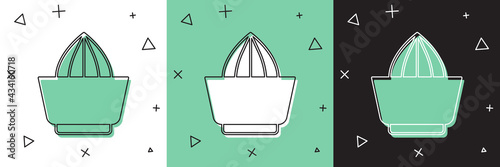 Set Citrus fruit juicer icon isolated on white and green, black background. Vector