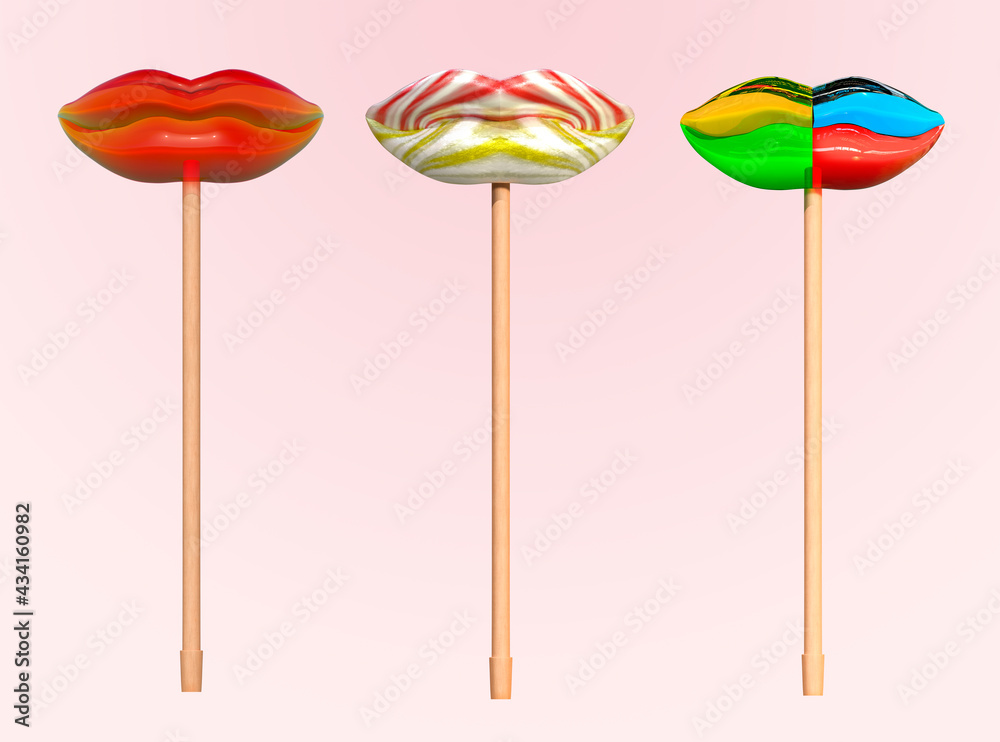 Multicolored lollipops on wooden sticks isolated on pink background Multicolored lollipops on wooden sticks isolated on pink background