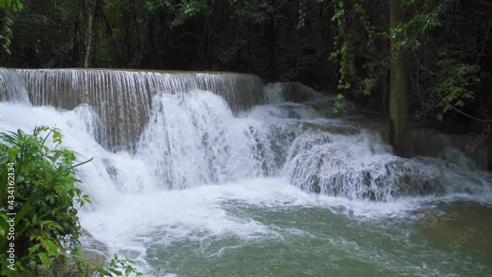 Huai Mae Khamin Waterfall, first level, wild tropical forest in National Park, Kanchanaburi, Thailand - Slow Motion Huai Mae Khamin Waterfall, first level, wild tropical forest in National Park, Kanchanaburi, Thailand - Slow Motion